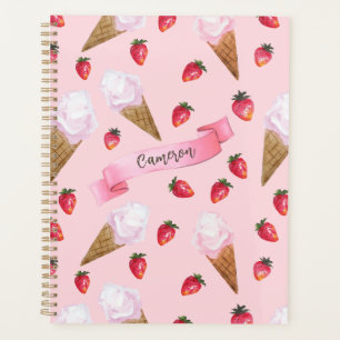 Strawberry Ice Cream Cute Retro Pink Personalized  Planner