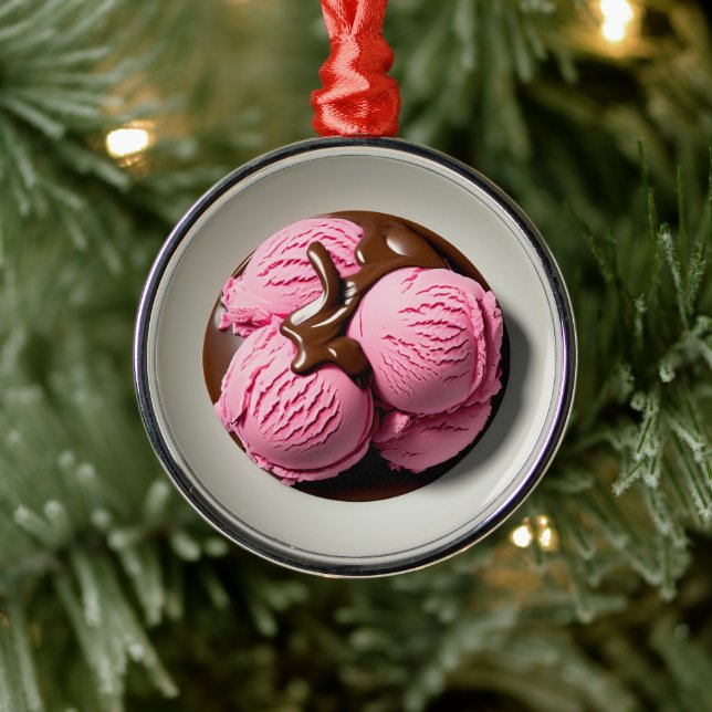 Strawberry Ice Cream Metal Ornament (Tree)