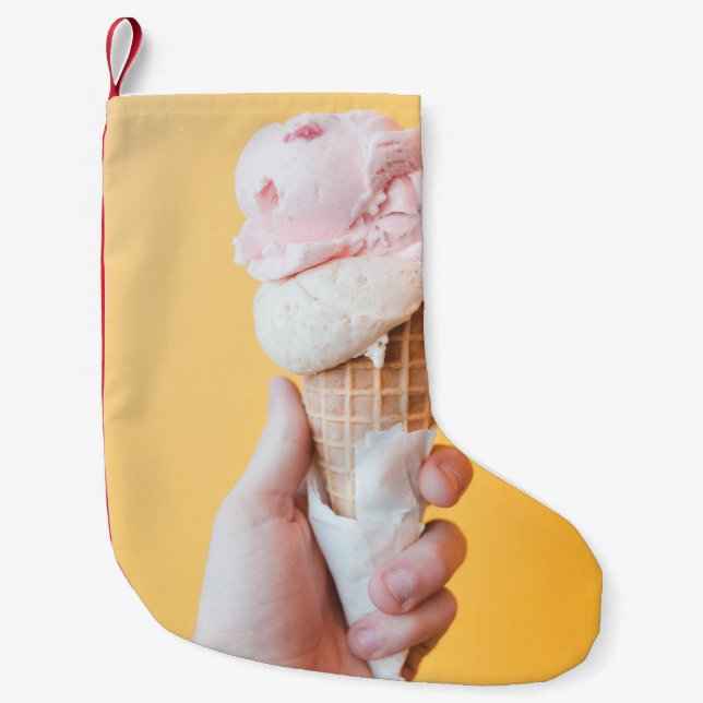 Strawberry ice cream on cone small christmas stocking (Front)