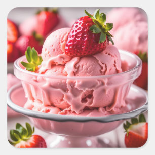 Strawberry Ice Cream Square Sticker
