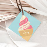 Strawberry Ice Cream Swirl Kids Birthday Thank You Favour Tags<br><div class="desc">Designed to match our soft serve ice cream kids' birthday party invitations,  these cute favour tags feature a pink strawberry and vanilla soft serve swirl cone with the words "thank you for celebrating with me, " and a signature in cute retro vintage style lettering.</div>