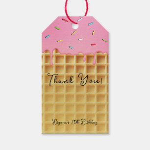 Strawberry Ice Cream Waffle Cone Birthday Party Gift Tags