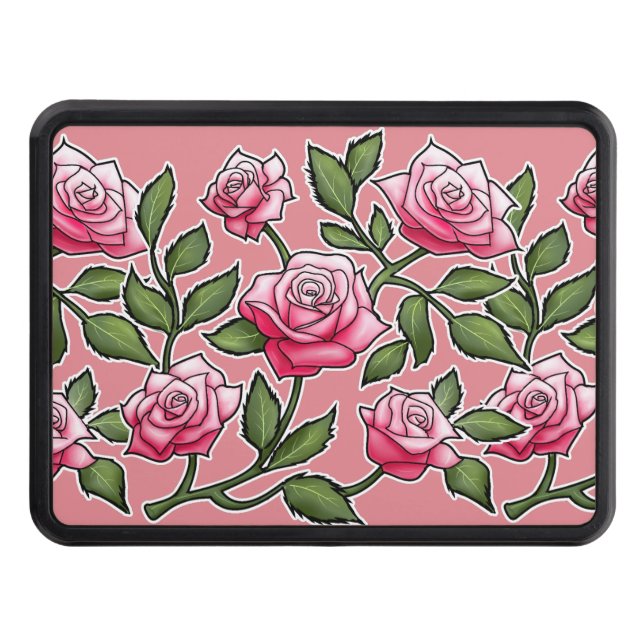 Strawberry Ice Rose Floral Trailer Hitch Cover (Front)
