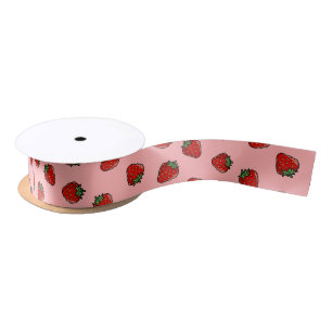 Strawberry Icon Pattern Satin Ribbon