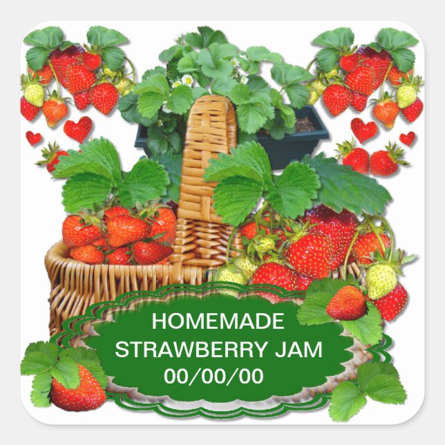 Strawberry Jam Custom Text Square Sticker (Front)
