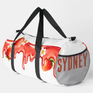 Strawberry Jam & Flowers Summer Custom Name Duffle Bag