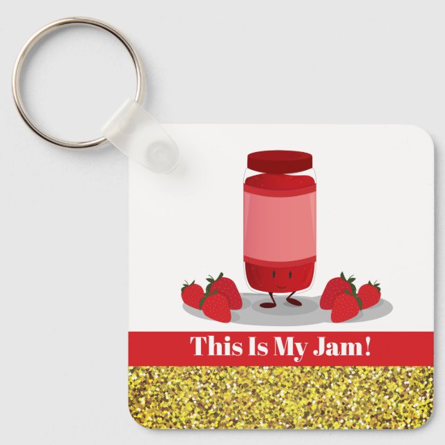 Strawberry Jam Glitter Food Pun Keychain (Front)