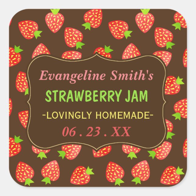 Strawberry Jam Jar Pretty Custom Strawberries Square Sticker (Front)