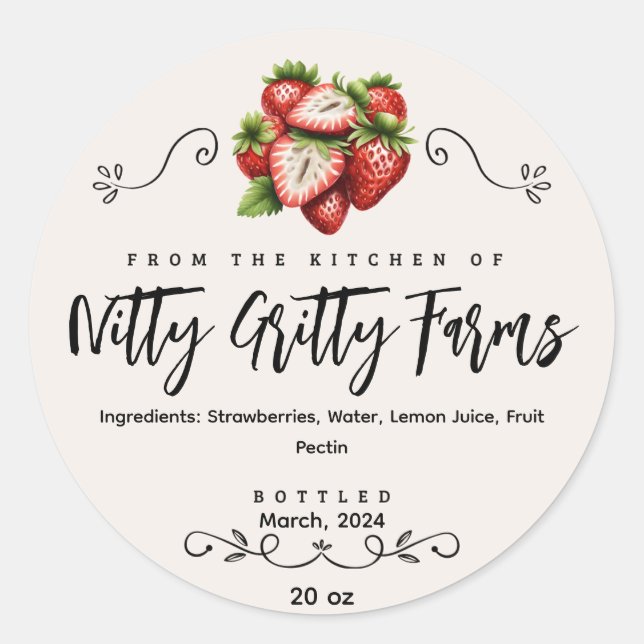 Strawberry Jam Jelly preserve Custom Canning Label (Front)