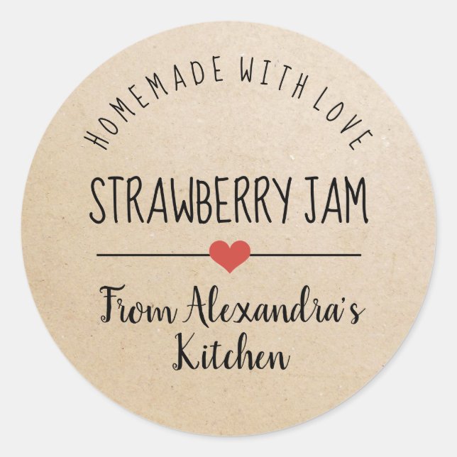 Strawberry jam kraft homemade with love   classic  classic round sticker (Front)