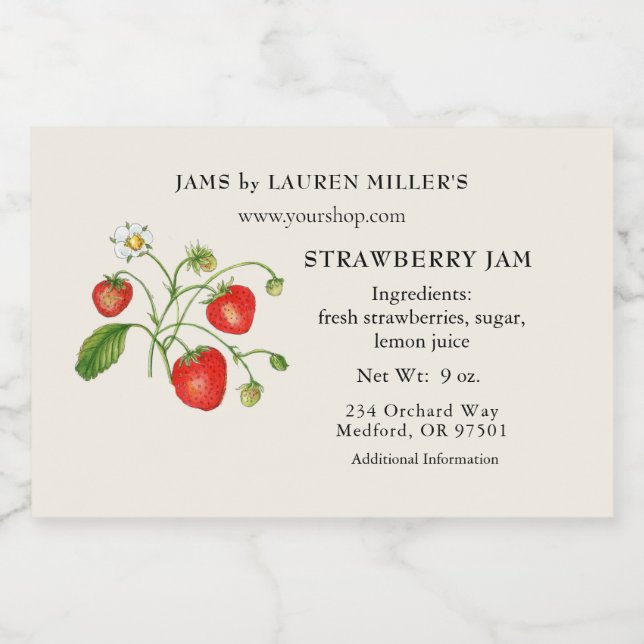 Strawberry Jam Label with Ingredient list (Single Label)