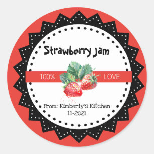 Strawberry Jam Made With Love Rustic Modern Red  C Classic Round Sticker
