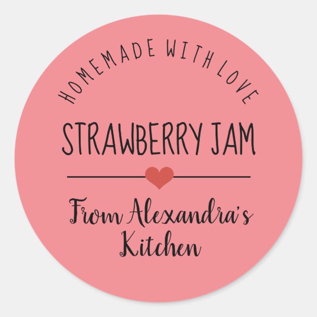 Strawberry jam pink homemade with love   classic r classic round sticker (Front)