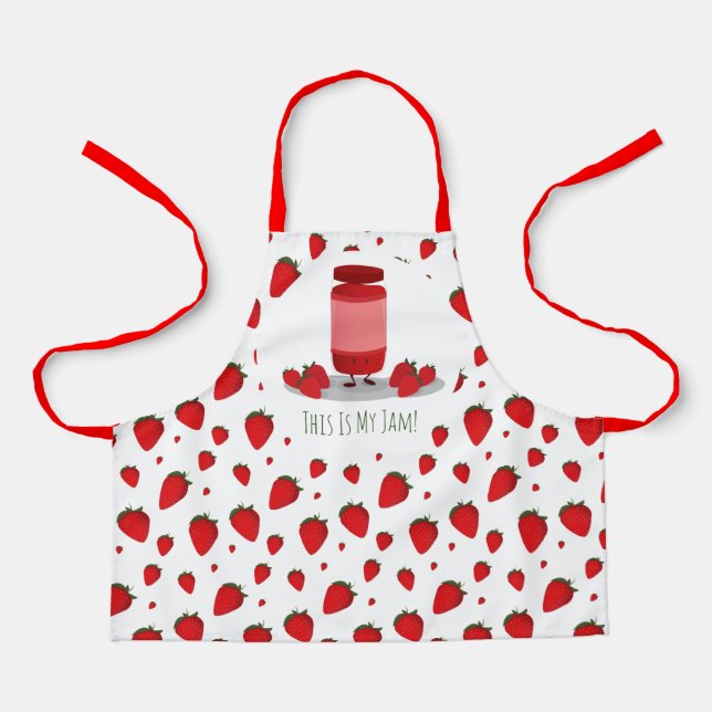 Strawberry Jam Red White Green Cartoon Apron (Front)