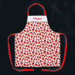 Strawberry Jam Retro Inspired Personalized Canning Apron<br><div class="desc">This cheerful strawberry apron is made for anyone who loves the sweet ritual of making strawberry jam. The plump red berries are my own original watercolor paintings, hand-painted on paper the old-fashioned way. Your personalized name appears above the strawberries in graceful vintage-style script, giving the apron a warm, nostalgic feel....</div>