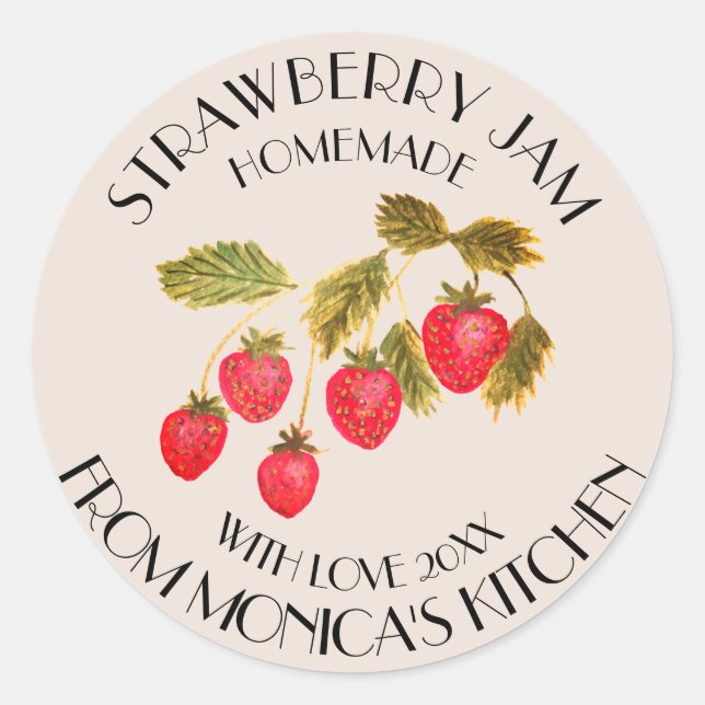 Strawberry Jam Watercolor Fruit Kitchen Preserves  Classic Round Sticker (Front)