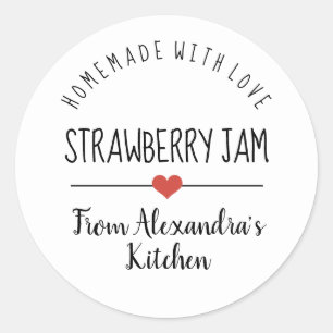 Strawberry jam white homemade with love  classic r round sticker