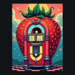Strawberry Jukebox : Retro Surrealism Pop Art Poster<br><div class="desc">This poster transports you to a whimsical, dream-like landscape where a giant, glossy strawberry stands tall as a nostalgic jukebox. Found on a chequered floor beneath a warm, stylized sunset, this unique machine doesn't just play songs—it plays sweet, candy-coated tunes from happy memories and fantastical moments. What makes this piece...</div>