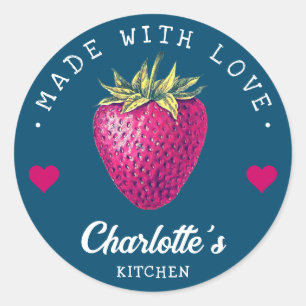 Strawberry Kitchen Home Made With Love Blue Green Classic Round Sticker