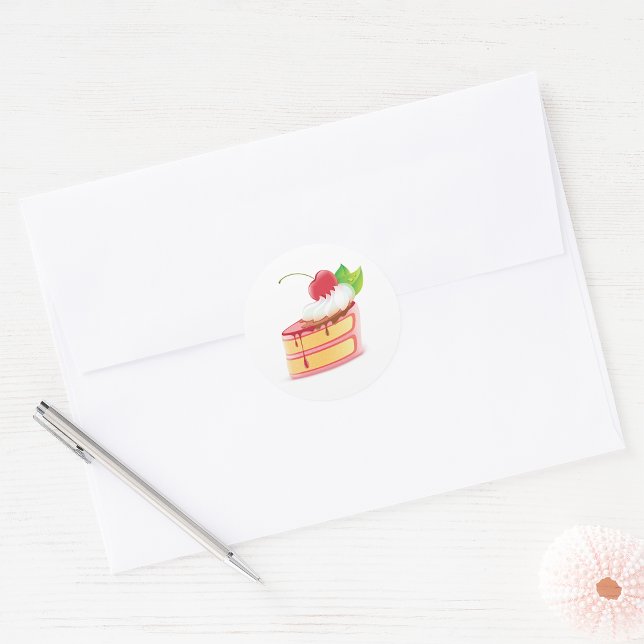 Strawberry Layer Cake Slice with Cream Classic Round Sticker (Creator Uploaded)
