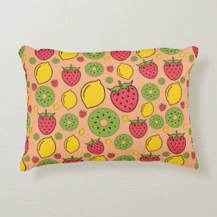 Strawberry, lemon and kiwi fruits wallpaper backgr accent pillow