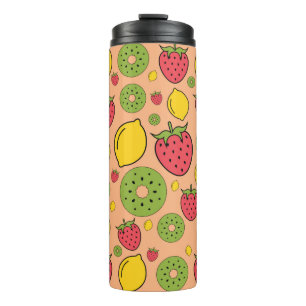 Strawberry, lemon and kiwi fruits wallpaper backgr thermal tumbler