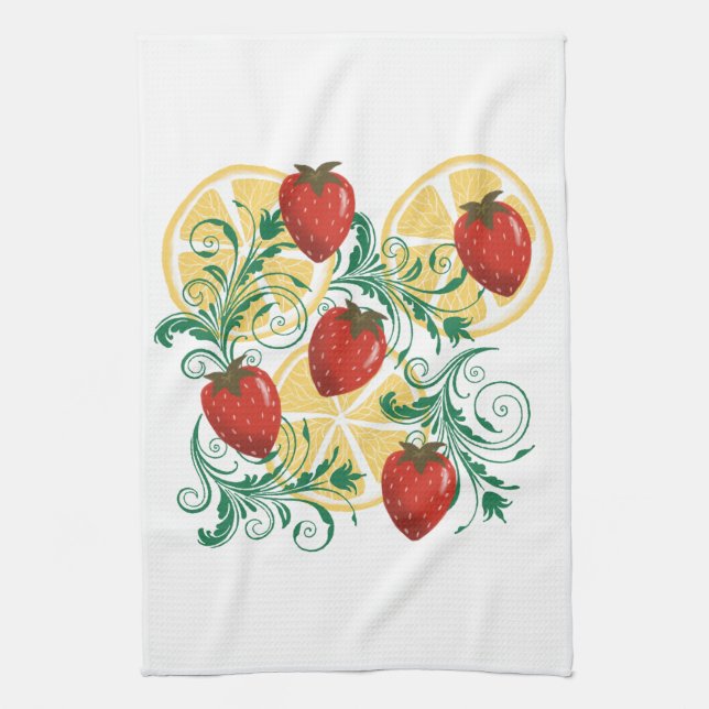 Strawberry Lemon Baroque Summer Kitchen Towel (Vertical)