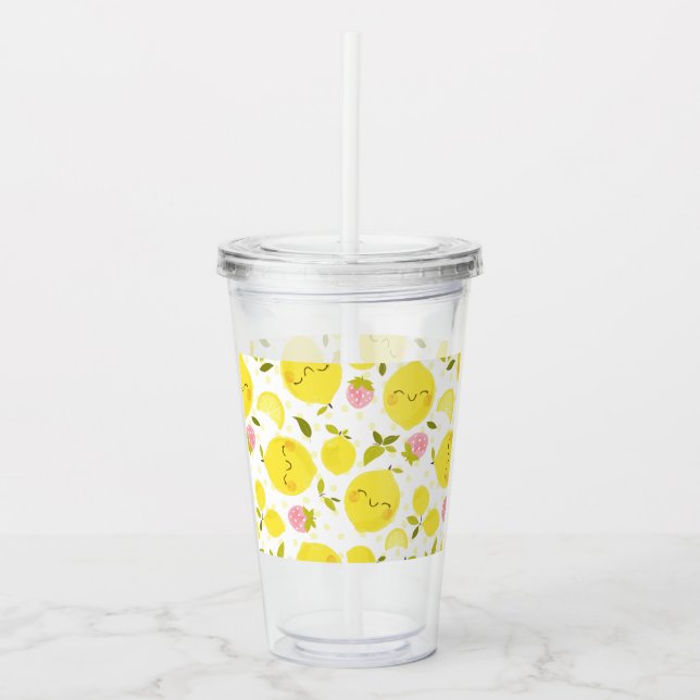 Strawberry Lemon White Acrylic Tumbler (Front)