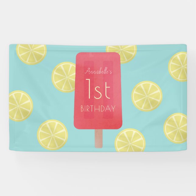 Strawberry Lemonade Popsicle Girl Birthday Banner (Horizontal)