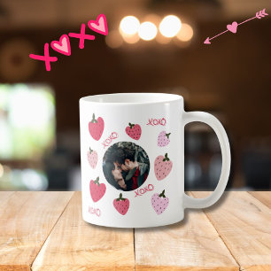Strawberry love hearts XOXO and 2 custom photos Coffee Mug