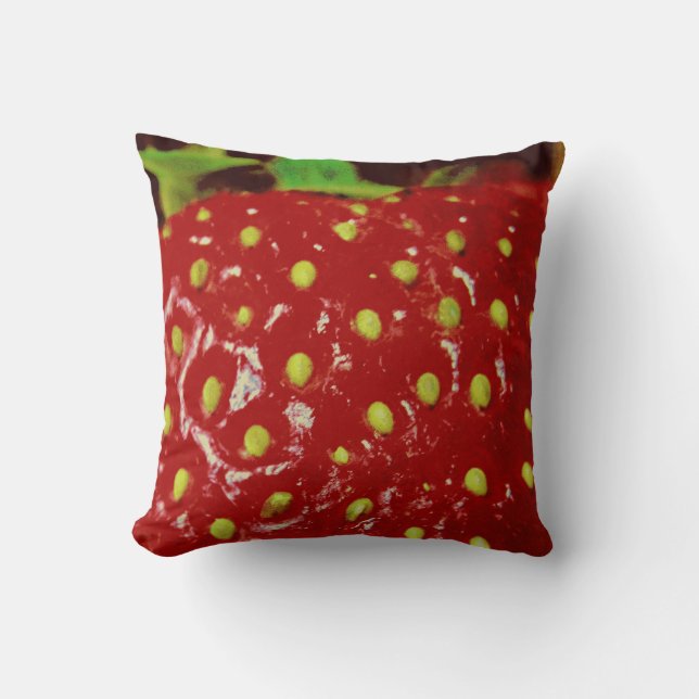 Strawberry Macrography Throw Pillow (Front)