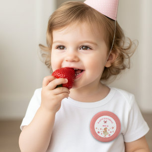 Strawberry Magical Fairy Girl First Birthday Party 1 Inch Round Button