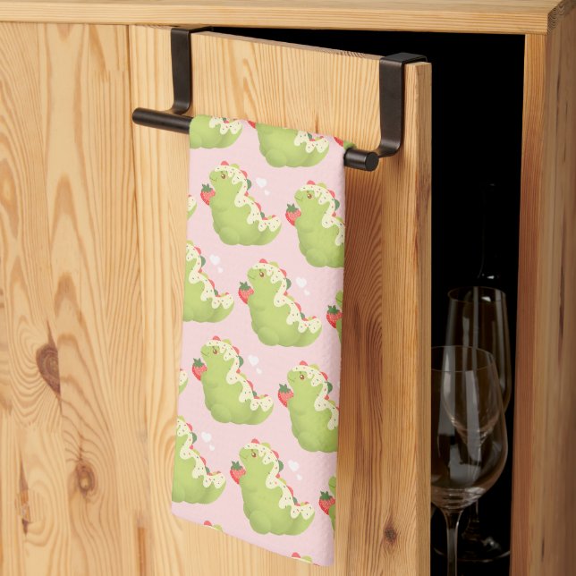 Strawberry Matcha Dinosaur  Kitchen Towel (Thirds Fold)