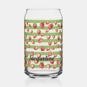 Strawberry Matcha Stripes Personalize  Can Glass