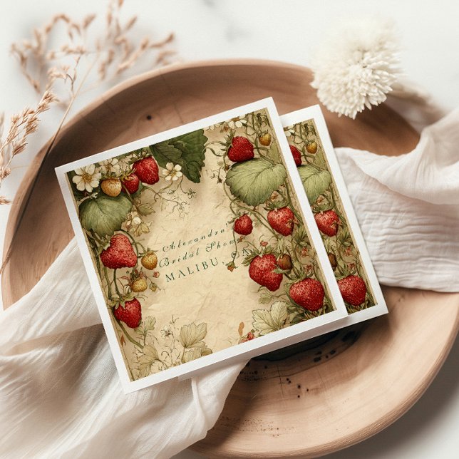 Strawberry Meadow Vintage Bridal Shower Napkin (Creator Uploaded)
