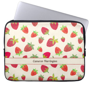 Strawberry Mid-Century Art Whimsical Botanical Laptop Sleeve
