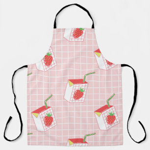 Strawberry Milk Cartoons: Playful Patterns Apron