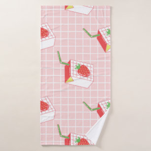 Strawberry Milk Cartoons: Playful Patterns Bath Towel