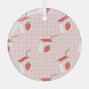 Strawberry Milk Cartoons: Playful Patterns Glass Ornament