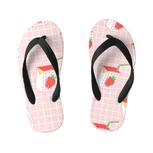 Strawberry Milk Cartoons: Playful Patterns Kid's Flip Flops