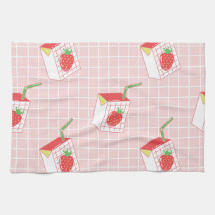 Strawberry Milk Cartoons: Playful Patterns Kitchen Towel