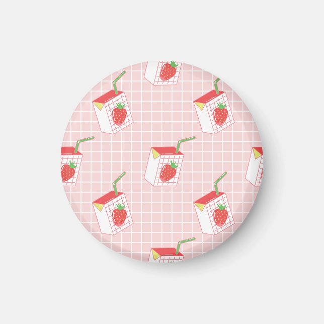 Strawberry Milk Cartoons: Playful Patterns Magnet (Front)
