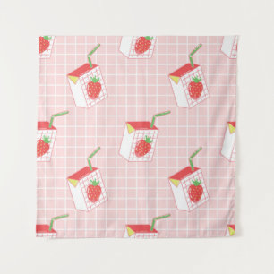 Strawberry Milk Cartoons: Playful Patterns Tapestry
