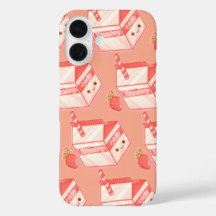 Strawberry milk cute face iPhone 16 case