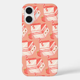 Strawberry milk cute face iPhone 16 case