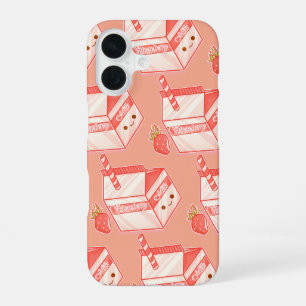 Strawberry milk cute face iPhone 16 case