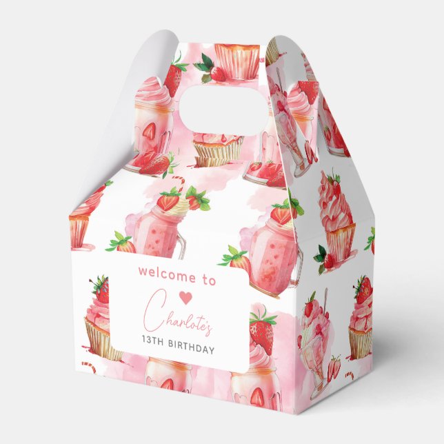Strawberry Milkshake Birthday Welcome Favor Box (Front Side)