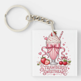 Strawberry Milkshake Cute Pink Dessert Sweet Treat Keychain
