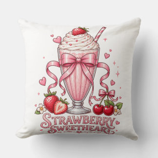 Strawberry Milkshake Cute Pink Dessert Sweet Treat Throw Pillow