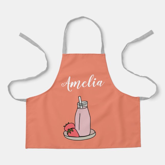 Strawberry Milkshake retro pink Apron (Front)